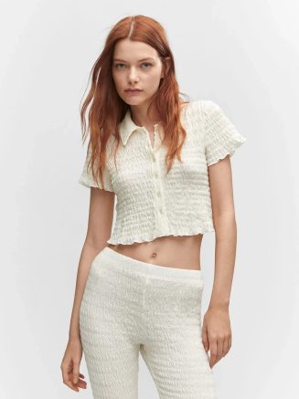 Showoff Women's Round Neck Solid Yellow Crop Top